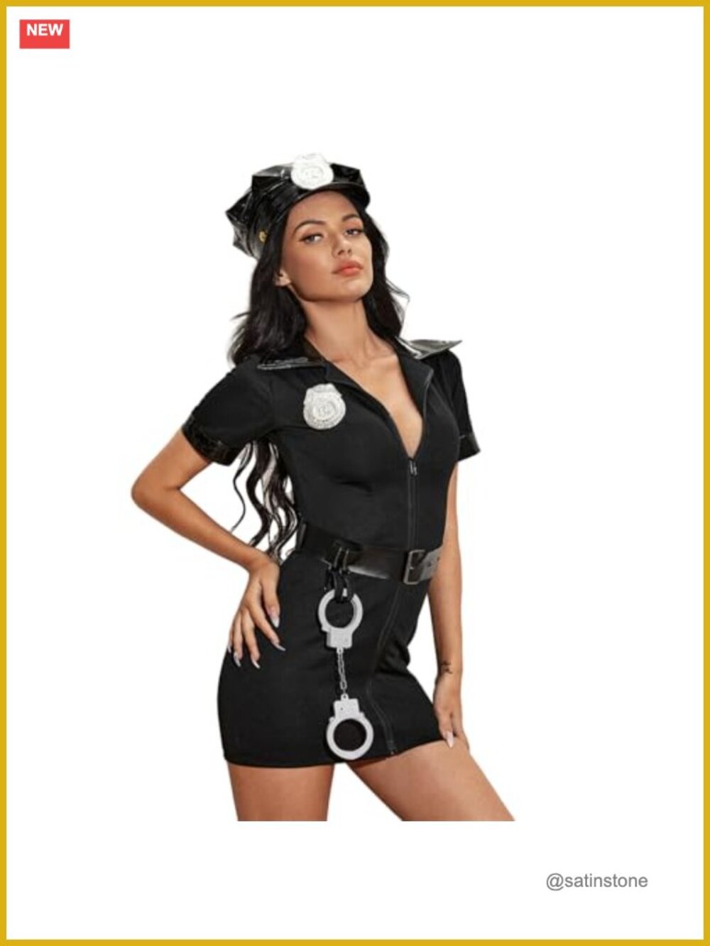 GOYAOII Women's Police Costume Set Cosplay Lingerie with Handcuffs & Hat
